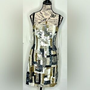 Sequin Patchwork Strapless Dress